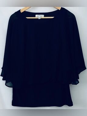 Chaus Black Layered Chiffon Blouse with Draped Sleeves